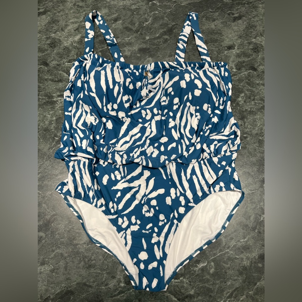 Anne Cole Women's Tunnel Blouson Front Keyhole One Piece Swimsuit NWT Size 22W